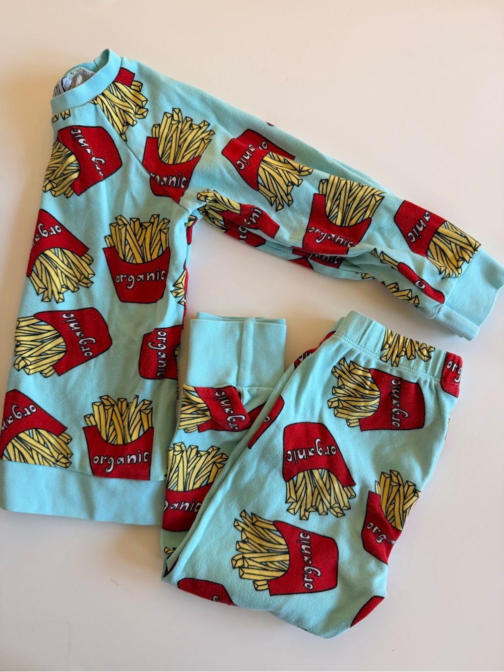 Purllamb Kids French Fry Print Pajama Set - Light Blue & Red